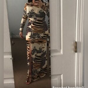 Maxi Style Dress Patterned and Open Back New Without Tag